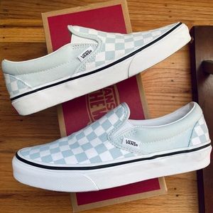 Vans Baby Blue Checkerboard Slip on Shoes